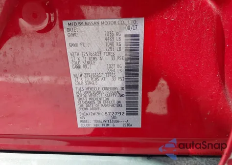 2017 Nissan Rogue S z USA, uszkodzony, nr VIN 5N1AT2MT9HC872792